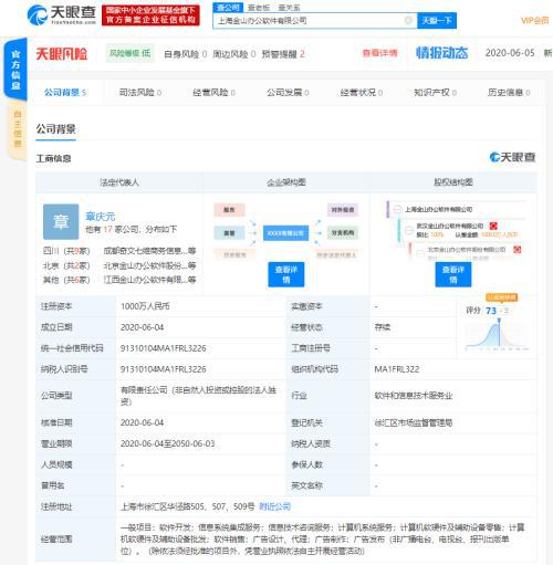 金山辦公在上海成立新公司，注冊資本1000萬人民幣，專注計算機軟硬件發展